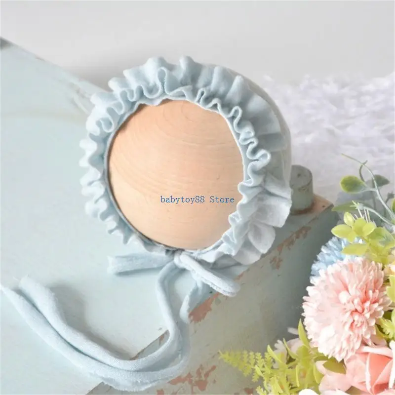 Y4UD لينة دنة الدانتيل المشذبة بونيه لحديثي الولادة 0-2 شهر الطفل التصوير قبعة الذقن تعادل قبعات تعزز الأناقة #3