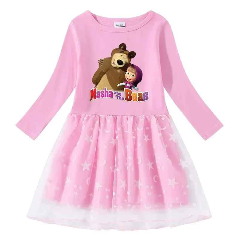 فستان شتوي من Mashas and Bear للفتيات والأطفال بأكمام طويلة، أزياء تنكرية، فساتين قطنية كرتونية لطيفة، ملابس أطفال كاواي