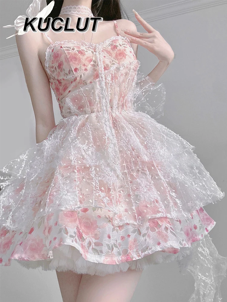 

French Lolita Princess Dress Female Summer Birthday Sweet and Cute Fashion Elegant Short 2025 New Spaghetti Strap Dresses