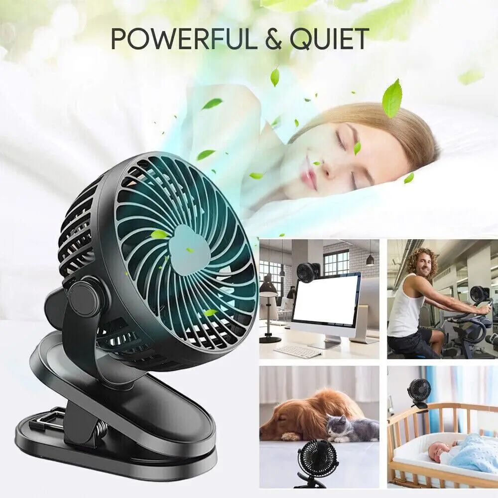 Portable Wireless Portable Clip on Fan USB Rechargeable 3 Speeds Rechargeable Fan Rotatable Air Cooling Table Desk