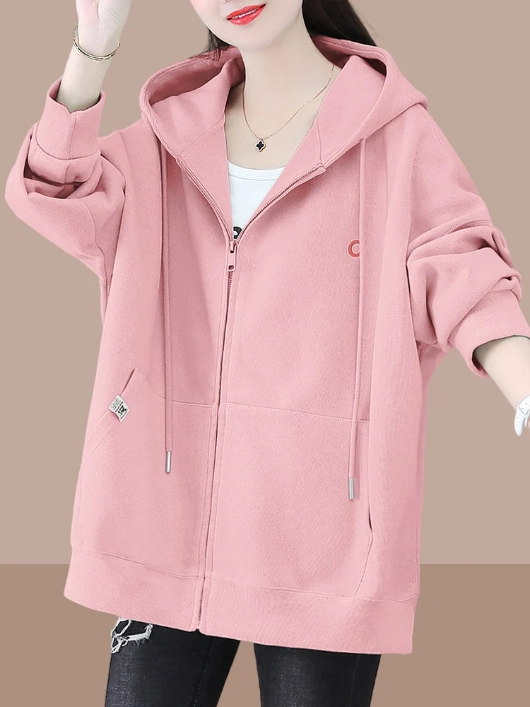 Women's Hooded Open Cardigan Sweatshirt Thickened Fleece Loose Long Style Spring Autumn Winter New Fashion plus Size Coat