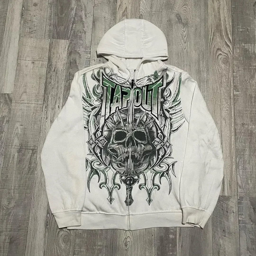 Hoodie com zíper gótico estampado para homens e mulheres, streetwear solto de manga comprida, gótico da moda, retrô e moderno, europeu e americano, Y2k