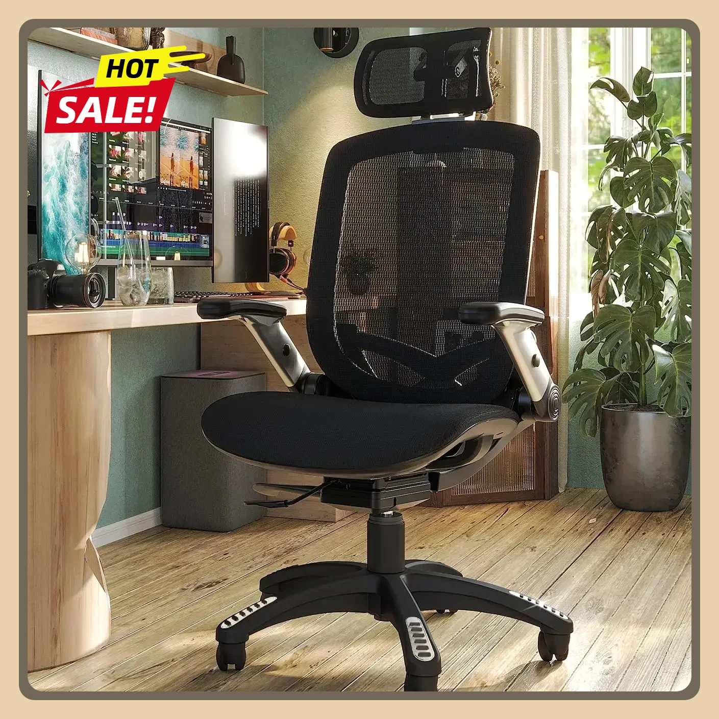 

Эргономичное офисное сетчатое кресло с функцией наклона с 4 передачами, настольное кресло с высокой спинкой, регулируемый откидной подлокотник и 2D-подголовник