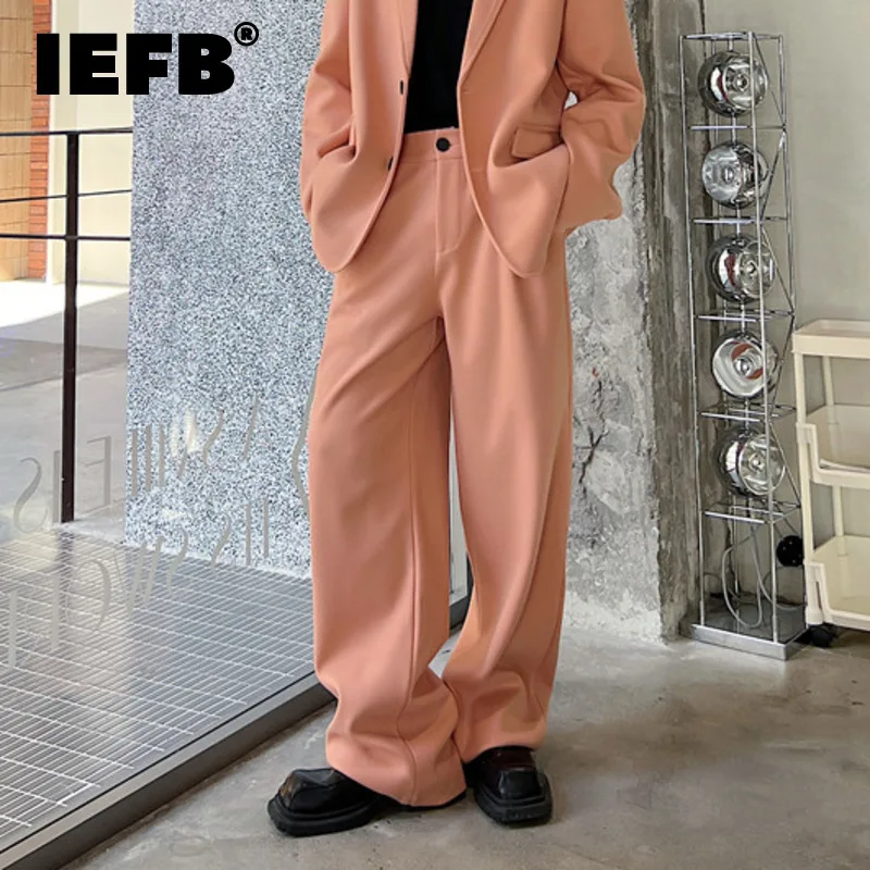 

IEFB Autumn Winter Men's Woolen Straight Tube Suit Pants Trend Versatile Wool Wide Leg Trousers Solid Color Fashion New 9C3079