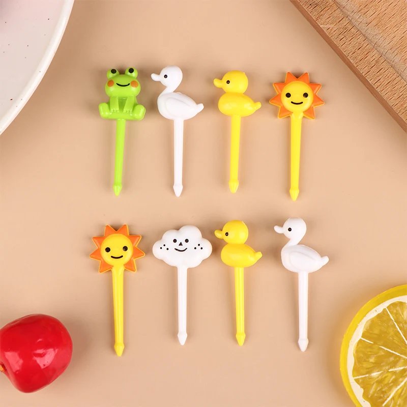 8pcs Animal Fruit Fork Set Cartoon Mini Kids Snack Cake Dessert Food Stick Toothpick Decoration Pick Cake Bento Tableware Child