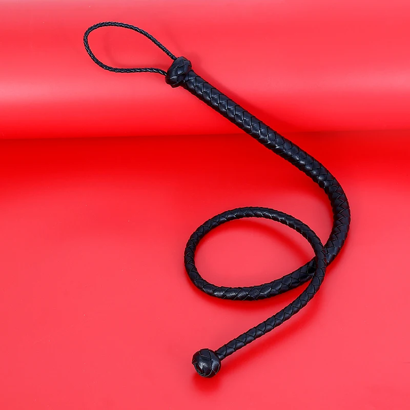 124cm di lunghezza Snake Whip tessuto in pelle nera testa tonda Horse Whip Riding Crop Flogger Paddle Slapper Horse Training Dressage fruste