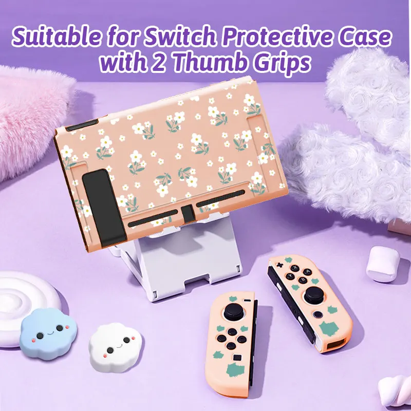 Protective shell for Switch NS/OLED game consoles,includes 2 cloud-shaped joystick caps,TPU soft shell,portable gaming accessory