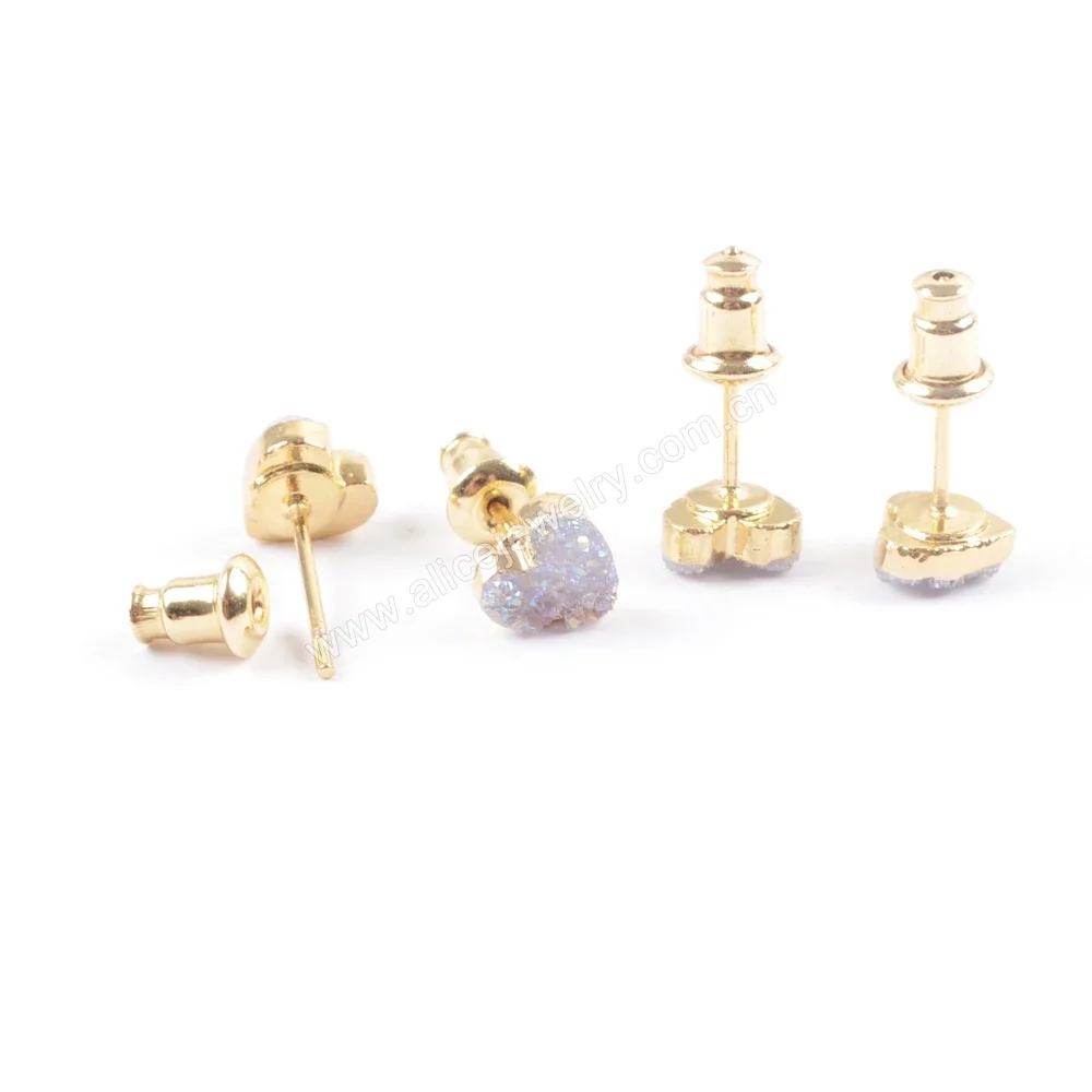 BOROSA Simple Heart Stud Earrings Natural Agate Stone AB Druzy Earring For Women Friendship Jewelry Accessories Dropshipping