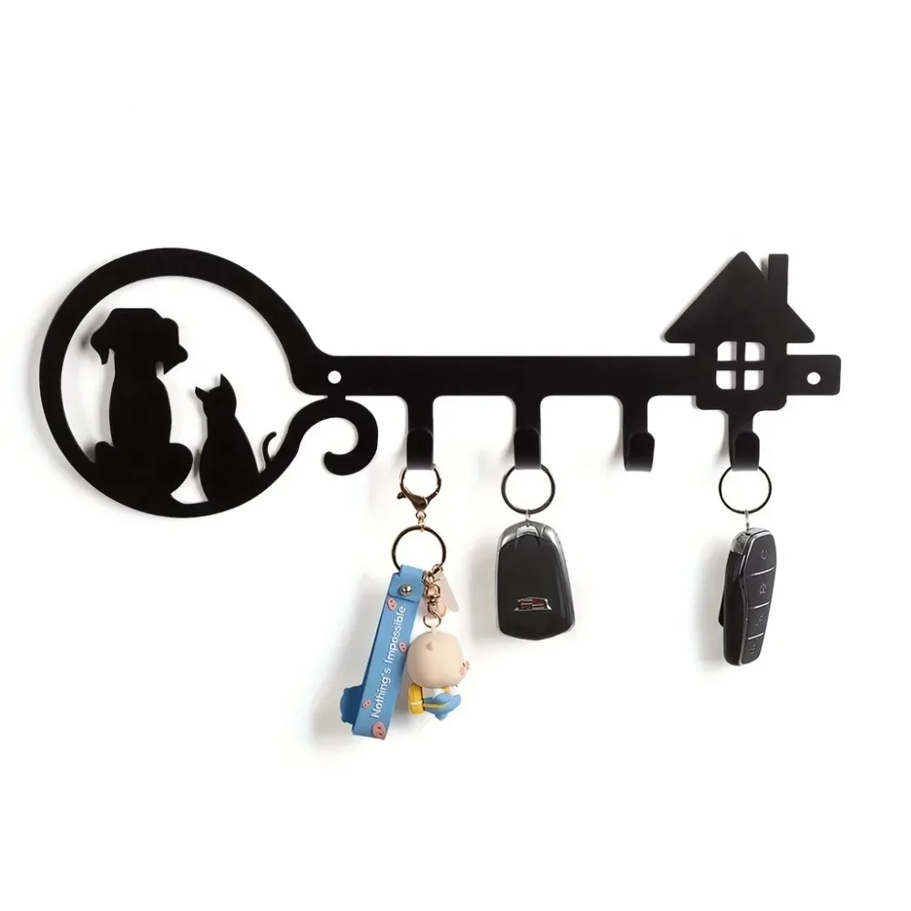 YKZ 1 Stück Metall-Wandmontierter Schlüsselhalter, Hunde- und Katzenhaus-Design Aufbewahrungsregal zum Aufhängen von Manteln und Handtüchern