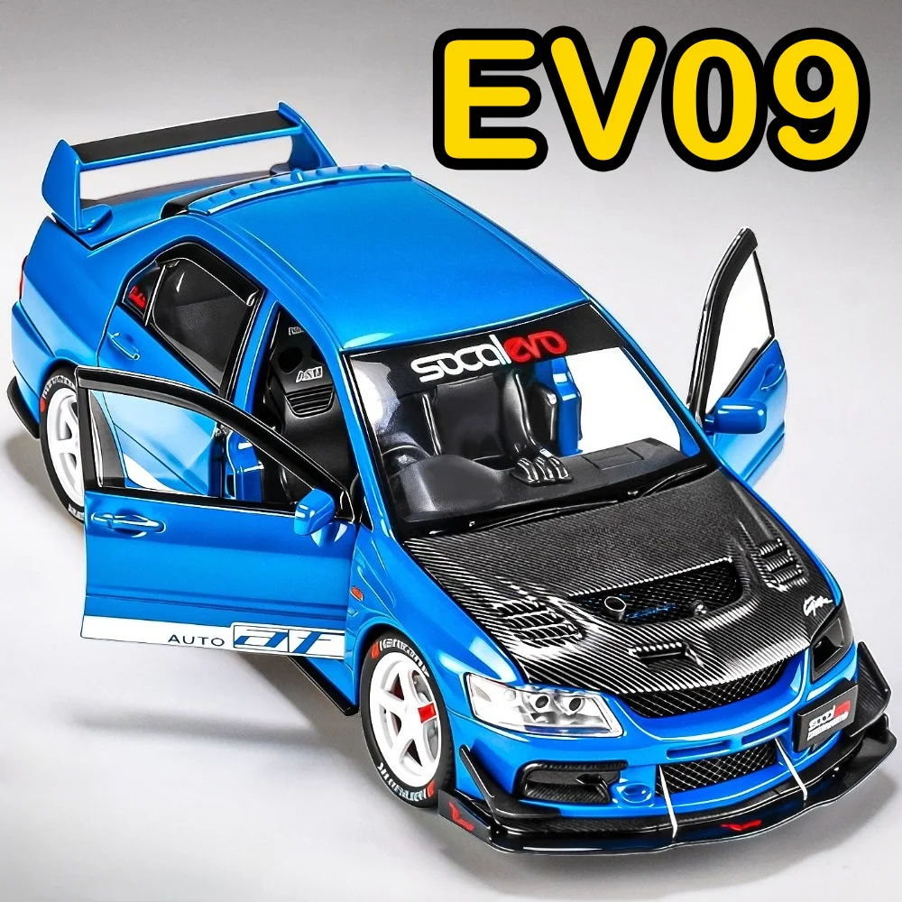 1:24 Mitsubishi Lancer Evolution IX GTR Alloy Car Model Diecast Toy Sound Light Front-wheel Steering Vehice Decorative Ornaments