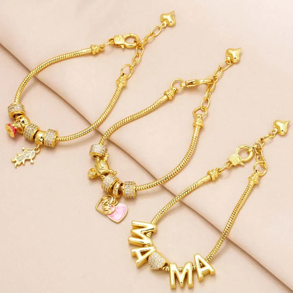 Clearance / Gold Plated Snake Chain MAMA Bracelets for Women CZ Crystal Statement Bracelets Dainty Jewelry Gifts brte59