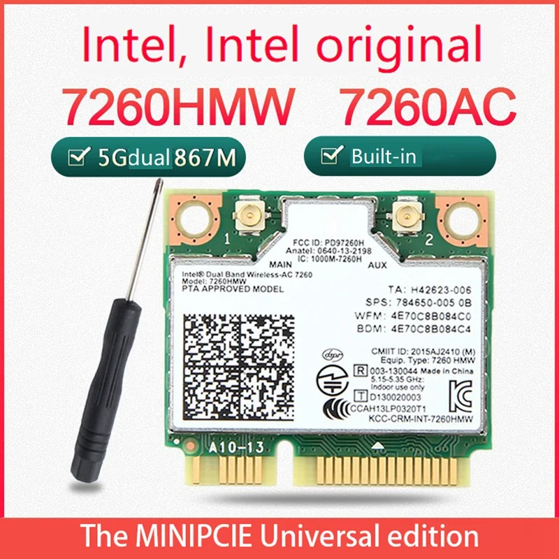 

7260AC Wireless Network Card Bluetooth4.0 MINI PCIE Wifi Adapter Dual Band Gigabit Network Card