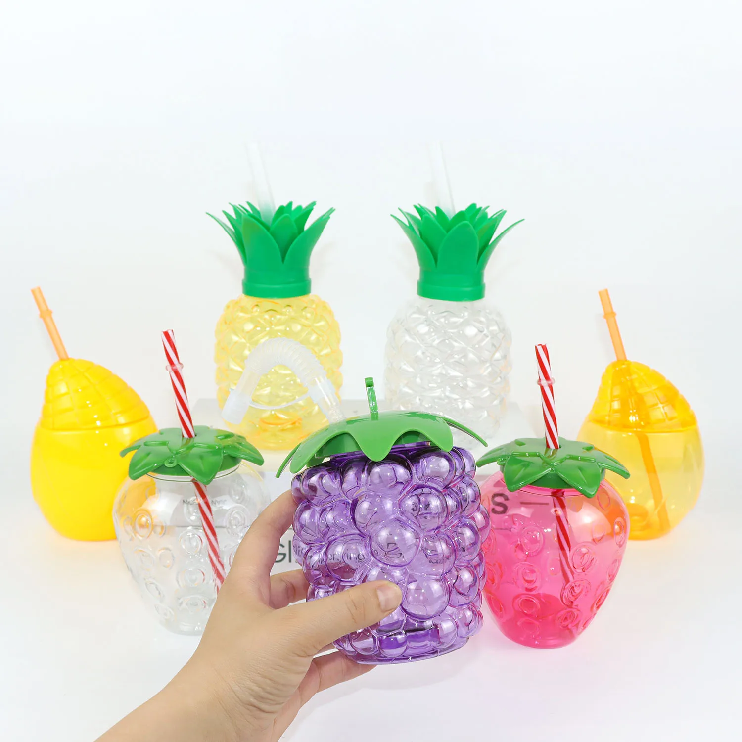 6-10 قطعة هاواي حفلة كوب بقشة الأناناس العنب الفراولة المانجو عصير شرب أكواب الفاكهة شرب أكواب الاستوائية زينة الحفلات
