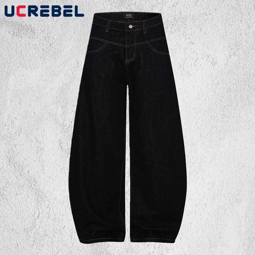 Star Letter Print Banana Jeans Mens Spliced Y2k Streetwear Distressed Baggy Wide Leg Denim Pants Man