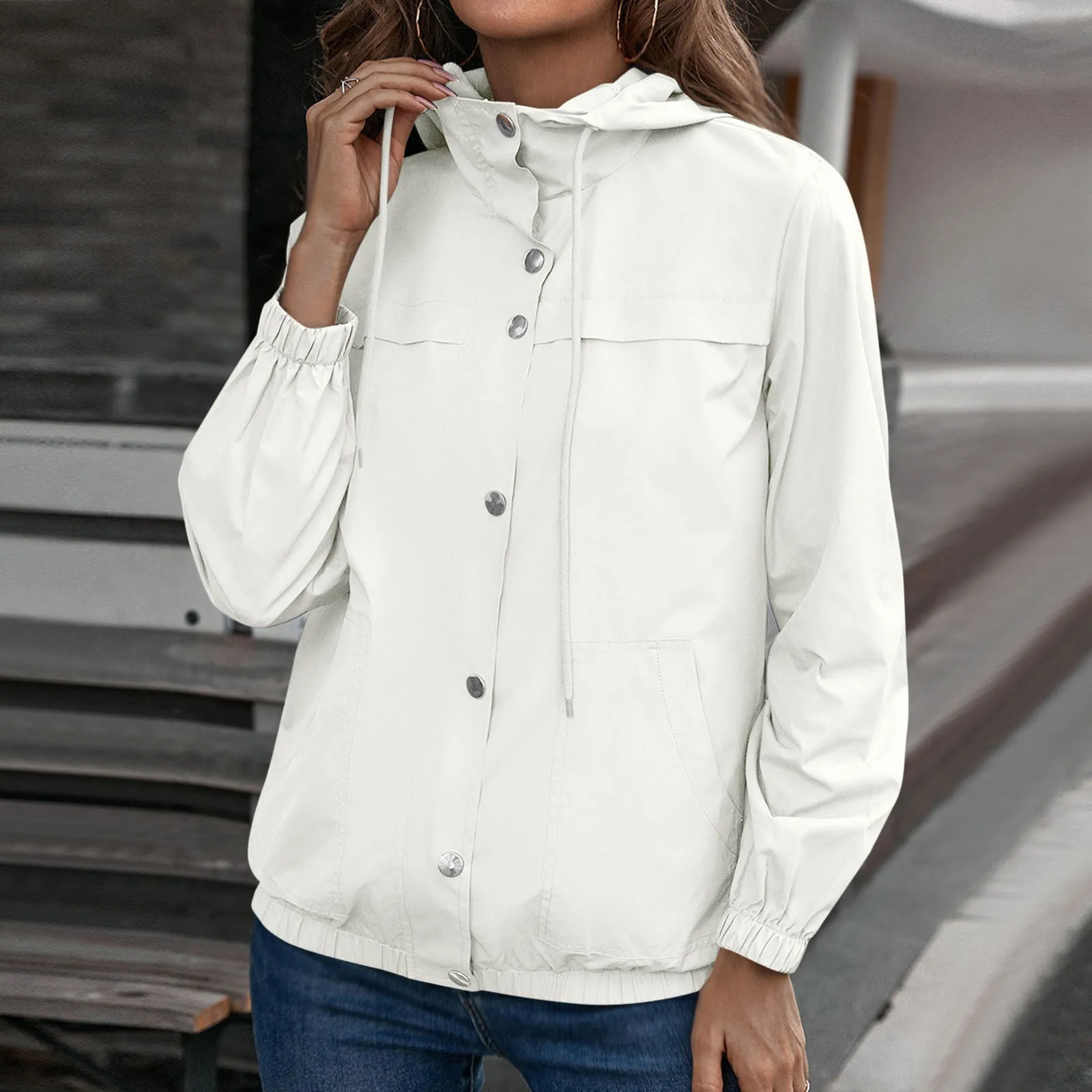 

Women's Lightweight Hooded Jacket Ladies Waterproof Zip Solid Colour with Pockets Waterproof Mackintosh Windbreaker Casual Coat