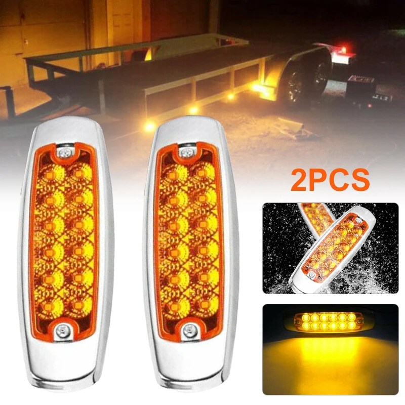 

2Pcs Amber Led Side Marker Light 12V 12-LED Durable Truck Caravan Side Clearance Lamp Trailer Tractor Lorry Warning Parking Lamp