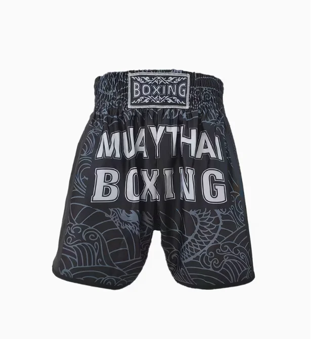 メンズ レター＆ドラゴン柄ボクシングショーツ、ゆったり、速乾性、フィットネスランニング、通気性と伸縮性のあるスポーツウェア
