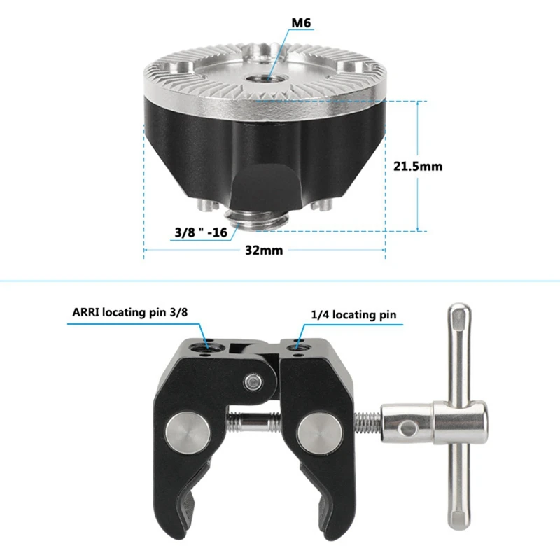 Multi-Purpose Super Crab Clamp with M6 Female Thread & 3/8In-16 Threaded Holes for Photography Tripod Leg Handrail Pole-ELEC