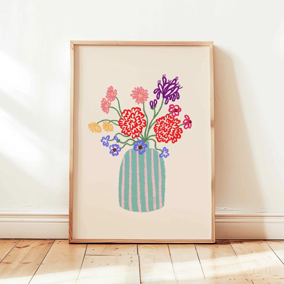 Blumenvase-Druck, Stillleben, abstraktes Blumenposter, mädchenhaftes adrettes Wandkunst-Dekor, ungerahmt