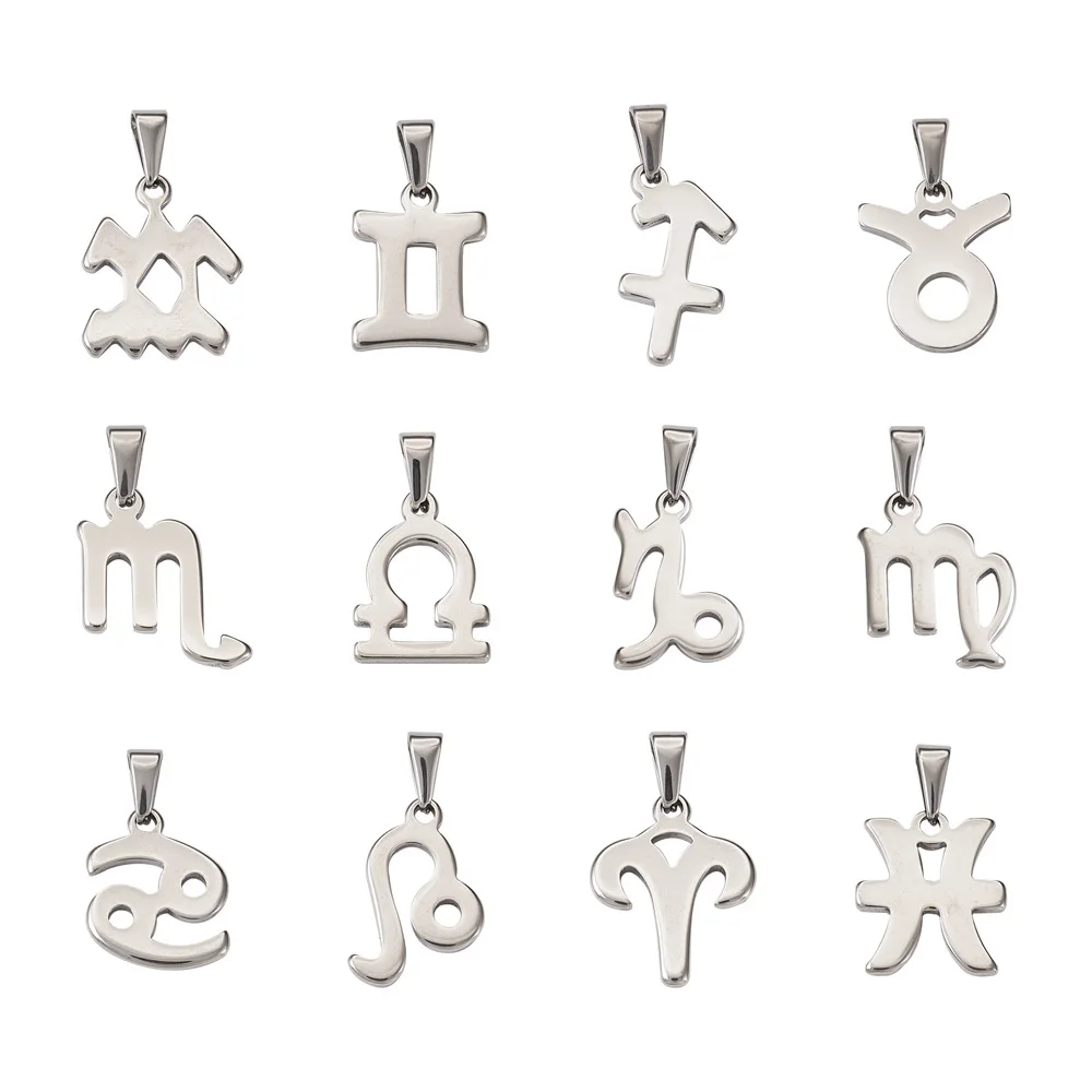 24Pcs/Box Wholesale Stainless Steel 12 Constellation Twelve Zodiac Sign Pendants Charms For Necklace DIY Jewelry Making