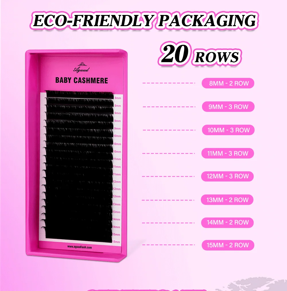 AGUUD 20 Reihen Luxus Baby-Kaschmir Volumen-Wimpernverlängerungen, weiche, leicht fächerbare Wimpern mit separater Basis, klassische Wimpern XL Tray – Detail 13