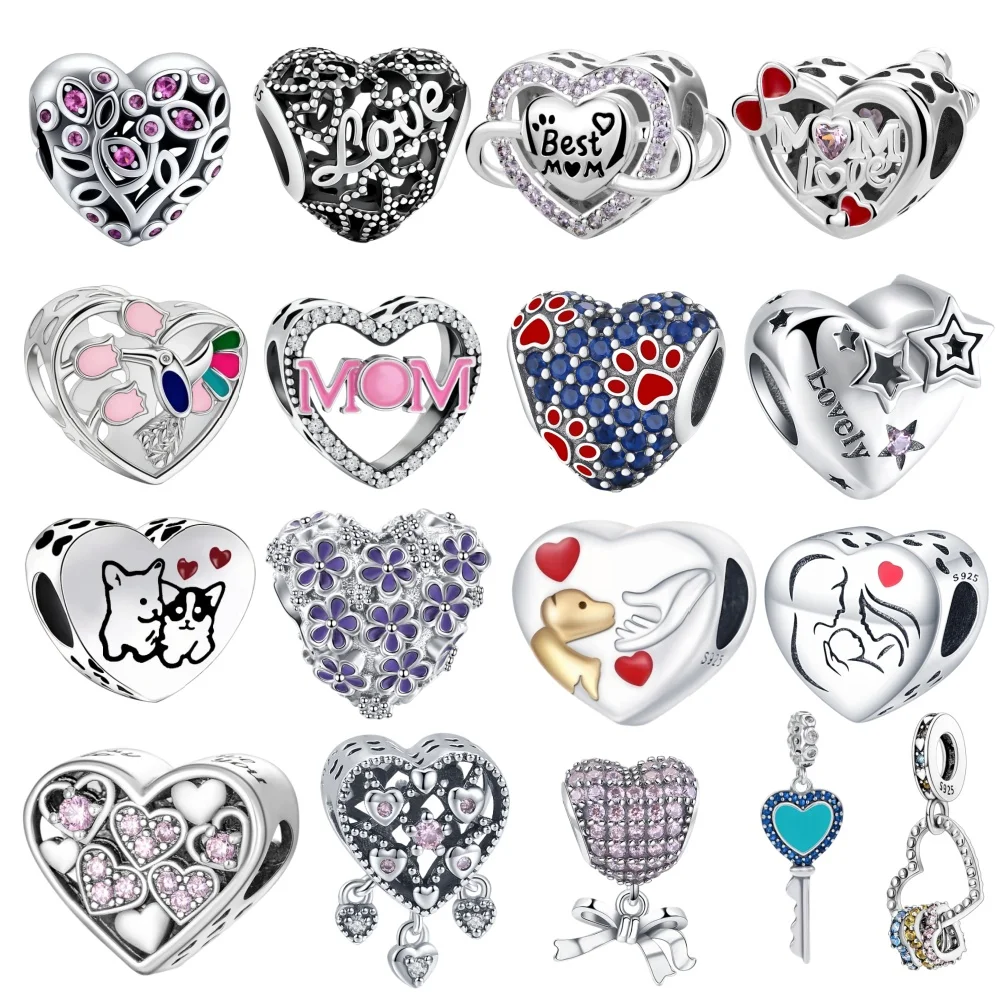 2026 Neu 925 Sterling Silber Original Herz-Design Perle DIY Charms Armband Zubehör Schmuck Anhänger Überraschungsgeschenk für Frauen