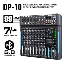 Debra 10 Channels 99 DSP Audio Mixer DJ Controller Reverb Recording Mixing With Bluetooth 5.0 Professional Performance