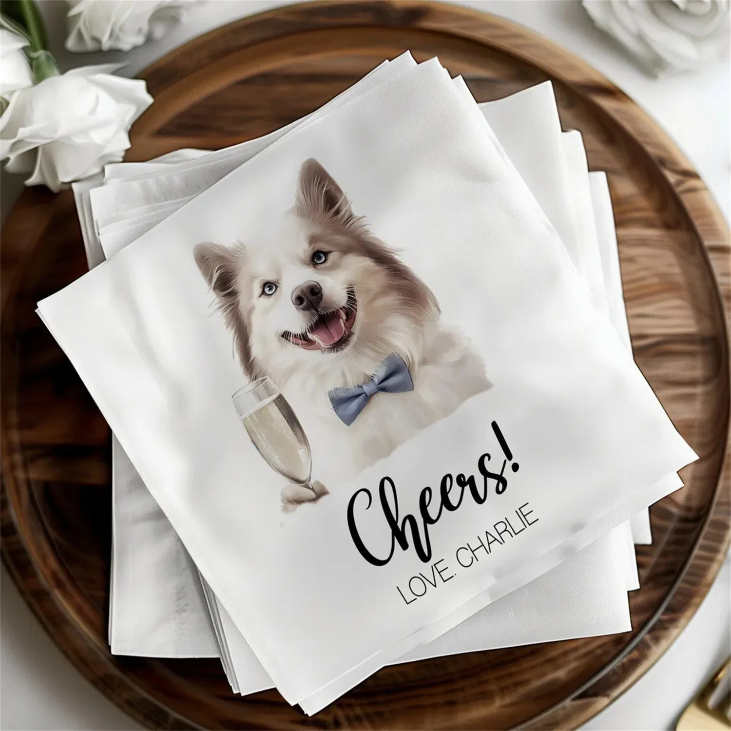 50 PCS Custom Pet Wedding Napkins, Personalized Cocktail Napkins, Dog Portrait Napkins for Weddings & Events, Custom Pet Beverag