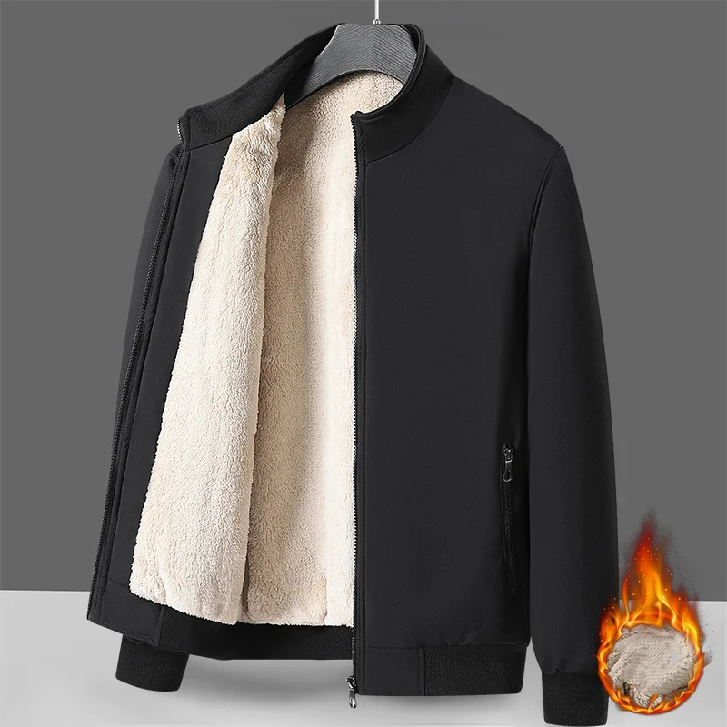 

Autumn Winter Fleece Jacket Men Coat Jackets Solid Color Fashion Casual Coat Black Military Baseball Wool Liner Coats Clothing