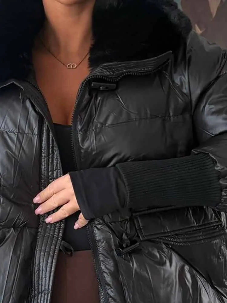 

Темпераментная тонкая плотная верхняя одежда, модное хлопковое пальто с меховыми лацканами и длинными рукавами, осень-зима, новая яркая теплая куртка для поездок на работу