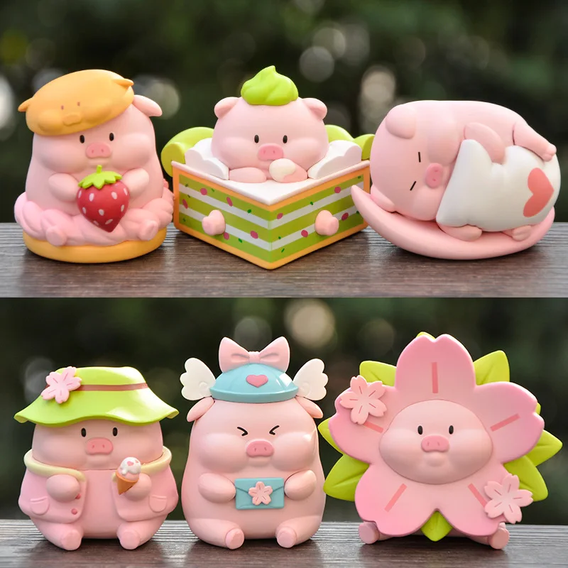 

Anime Pink Piggy Handle Model, Pvc Model, Collectible Decoration Toys, Desktop Decoration, Car Interior Decoration, 6 Pieces