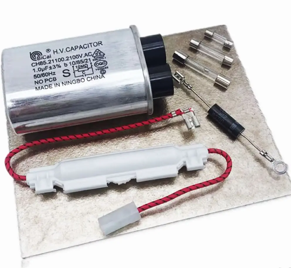 

Аксессуары для конденсаторов для микроволновой печи: Высоковольтный конденсатор + предохранитель питания + диод + высоковольтный предохранитель + слюдяной лист, набор из 7 предметов