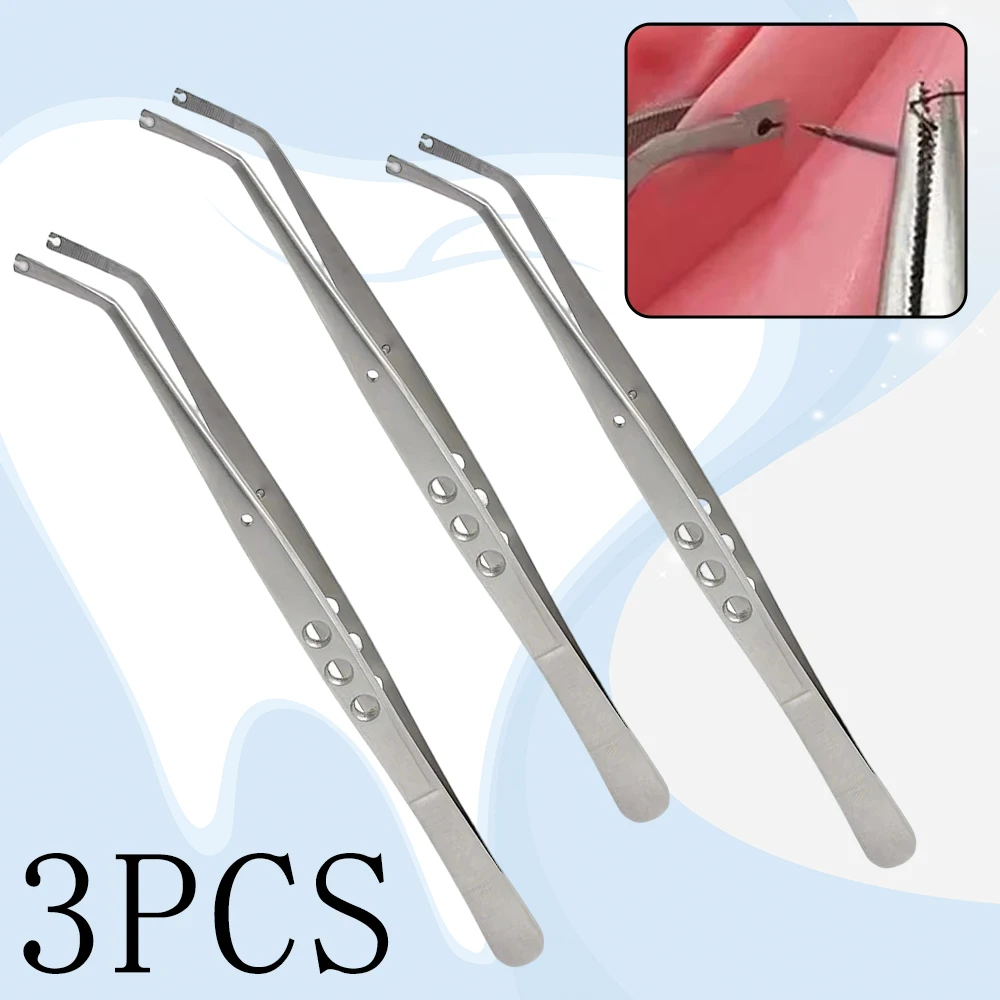 

3pcs Surgical Serrated Tweezers Stainless Steel 15.5 cm for Stitching Cotton Dressing Medical Dental Use