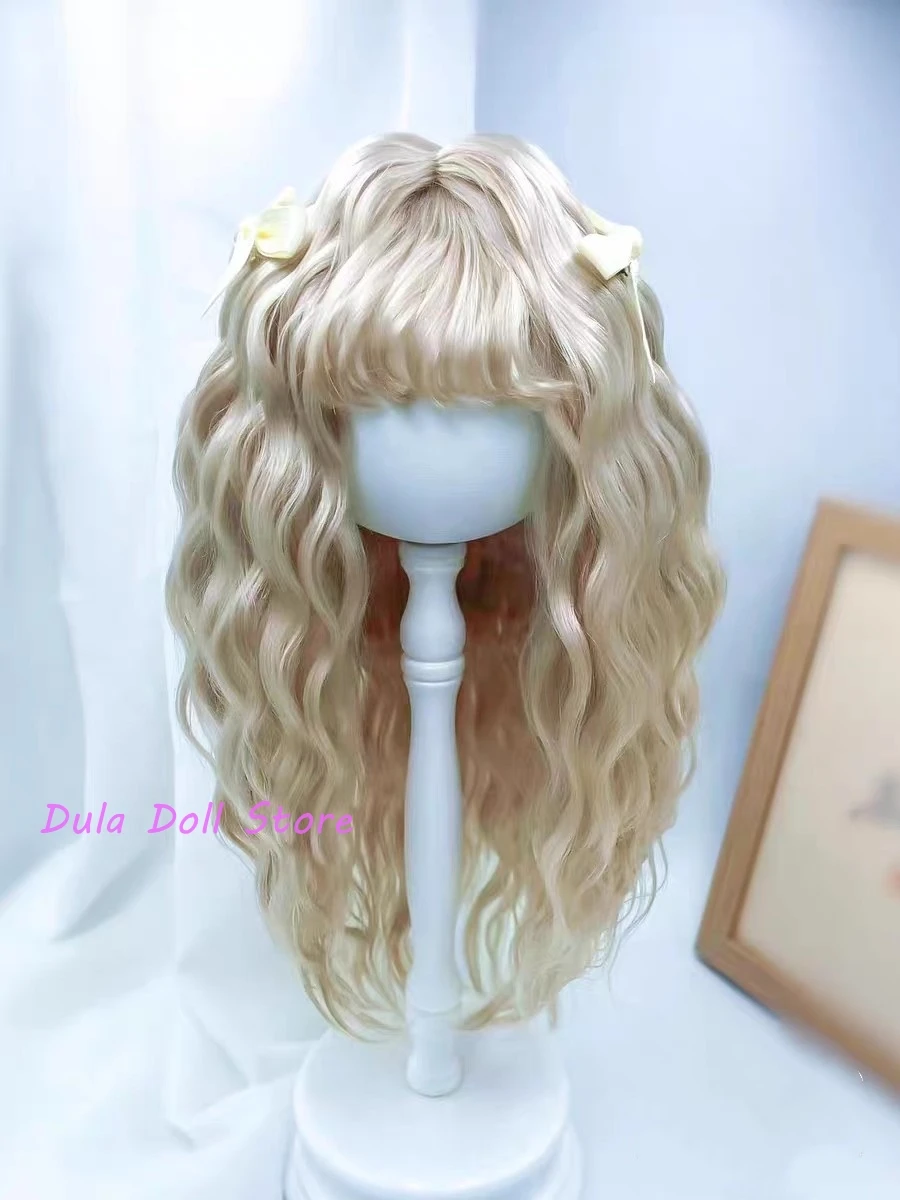 

2026 Dula Doll Wigs for Blythe Qbaby natural Mohair Medium length curly hair hard seams for 9-10 inch head