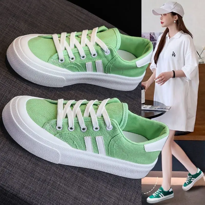 Feerldi Ulzzang All-matched Canvas Sneakers Women Stripe Sport Shoes Platform Green White Orange Tennis Shoes Girls Plimsolls