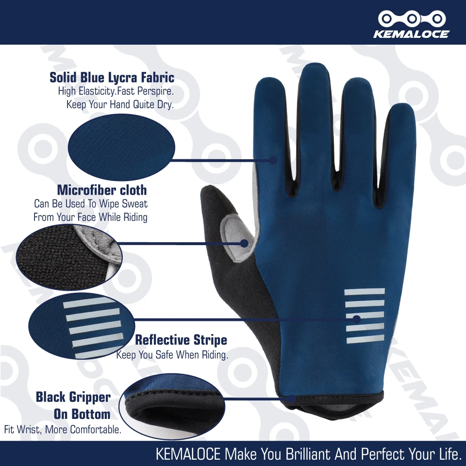 KEMALOCE guanti da ciclismo Full Finger uomo donna bici da strada Gel guanti da bicicletta estivi antiscivolo nero blu e rosa S-2XL guanto da bici