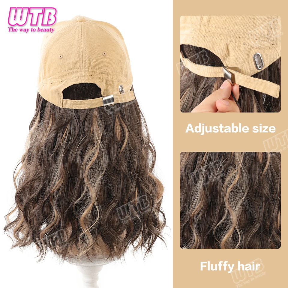 الاصطناعية قبعة بيسبول شعر مستعار الإناث قطعة واحدة قبعة شعر مستعار طويل مجعد يسلط الضوء على شعر مستعار مجعد قبعة الإناث
