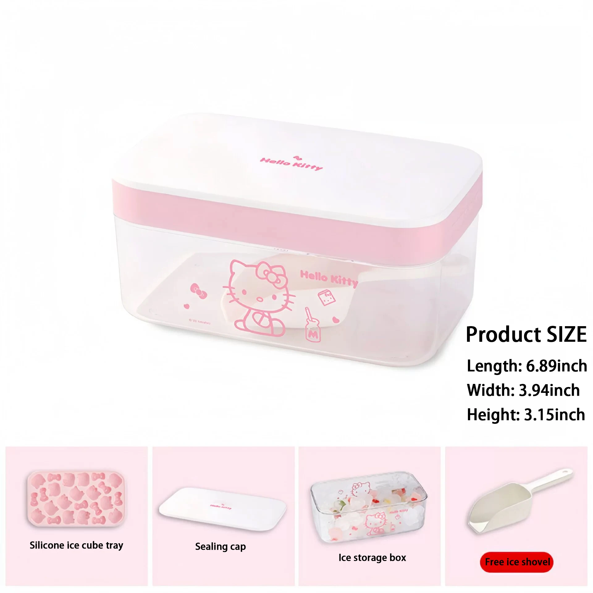 Sanrio Hellokitty Eiswürfelform mit Deckel, DIY Cartoon-Druckknopf-Silikon-Eisaufbewahrungsbox, geeignet für Haushalts-Eismaschinen – Detail 1