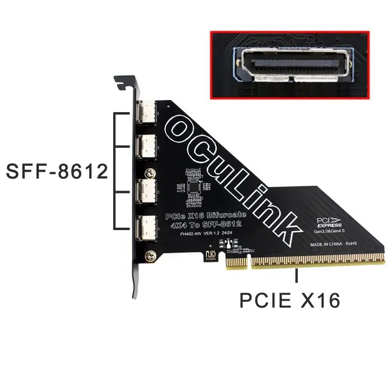 NUOVA scheda grafica esterna esterna U.2 PCIe 4.0 X1 X4 X8 X16 Split 4 porte SFF8611 e 8612 Scheda di espansione Oculink Adattatore a 4 porte