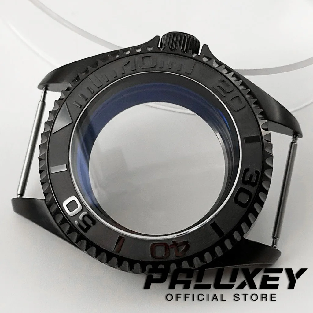 S Crown PVD Nero 42mm Cassa per orologio meccanico in vetro zaffiro da uomo Accessori NH34 NH35 NH36 Custodia resistente all'acqua trasparente