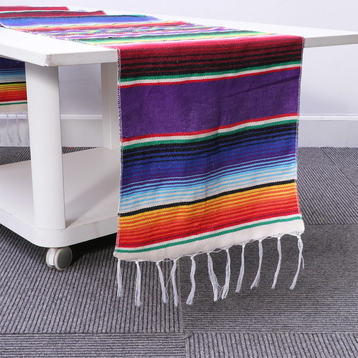 

Stylish Rainbow Table Flag Purple Cotton Table Runner Washable Decorative Cover for Holiday Meal Elegant Setup