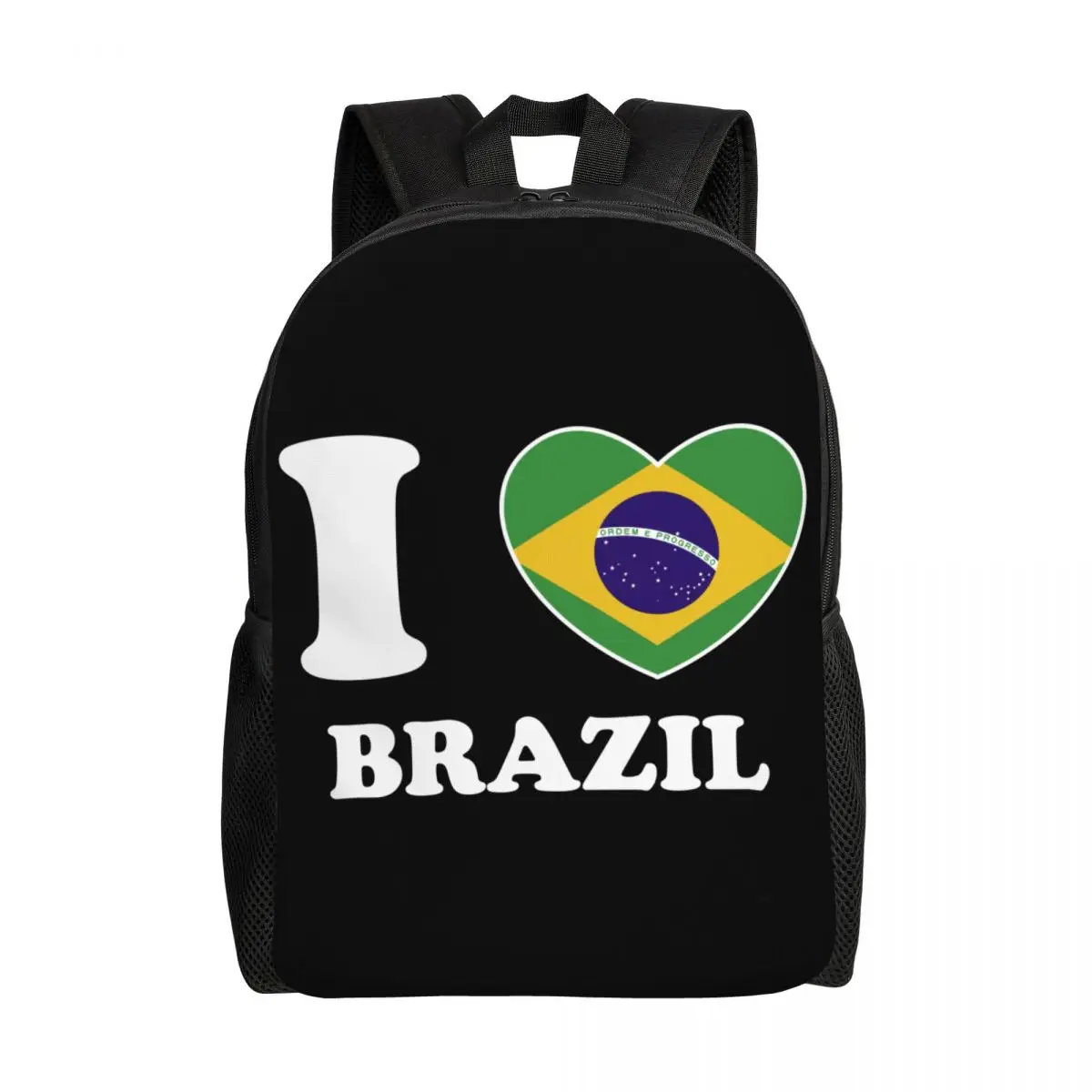 Custom I Love Brazil Heart Flag Backpack Men Women Casual Bookbag for College School Brazulian Pride Bags