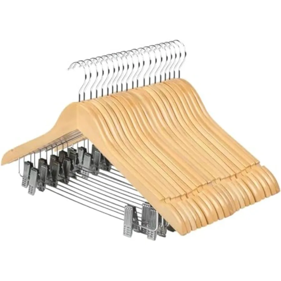 

Набор из 20 деревянных вешалок с зажимами: высококачественные вешалки для костюмов с прочными металлическими зажимами для блузок, платьев, пальто и курток