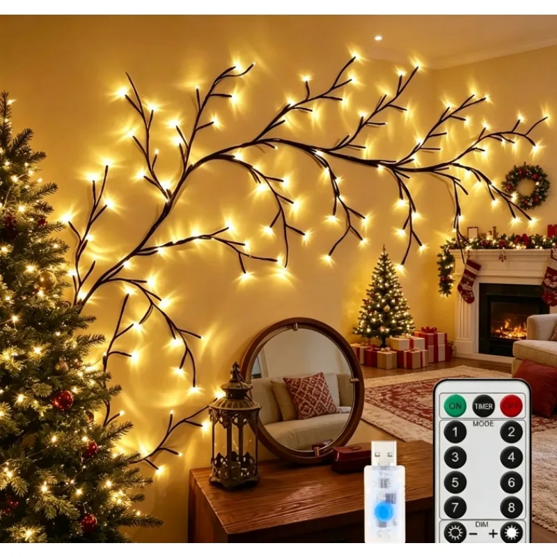 96 LED Willow Vine Tree Branch Lamp 8 Lighting Modes Flexible DIY Atmosphere Light Strip For Bedroom Wall Home Indoor Decoration