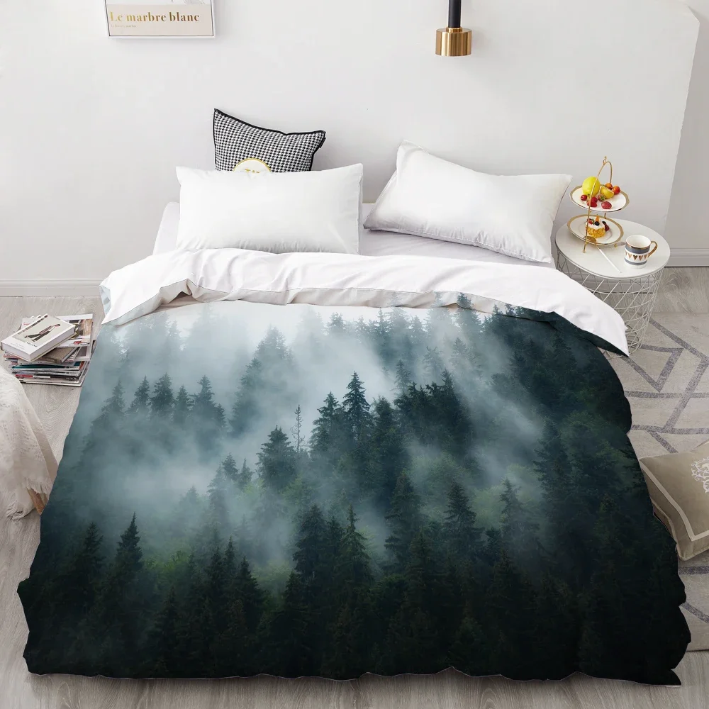 Nature Landscape Duvet Cover King/Queen Size 3D Natural Ink Painting Mountain Bedding Set Forest River Quilt Cover