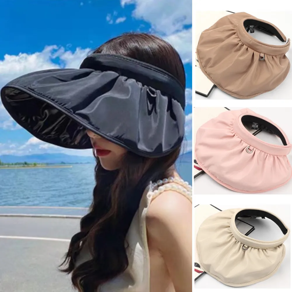 Summer Shell Sunshade Hats Women Outdoor Beach Hats Soft Foldable Wide Brim Bucket Caps UV Protection Dual Use Hair Hoop Sun Hat