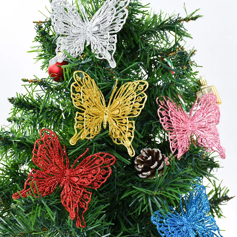 

5pcs Glitter Gold Powder Artifical Butterflies Xmas Tree Ornaments DIY Crafts Merry Christmas Decorations For Home New Year Noel