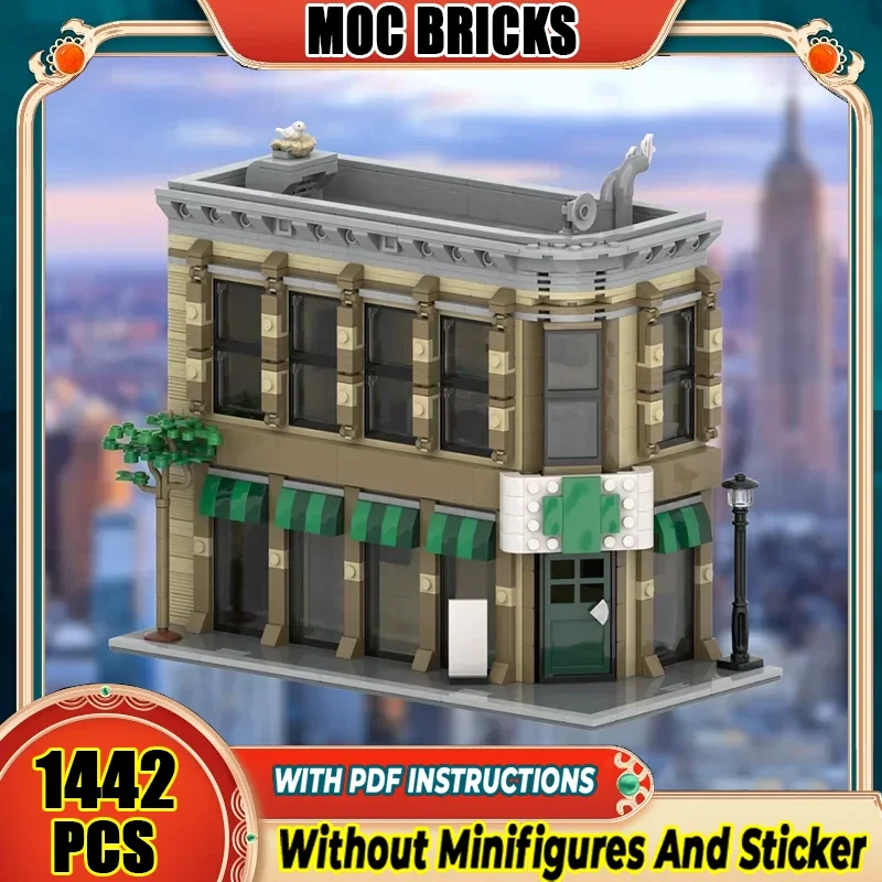 

Moc Building Bricks Dispensary Corner Store Model Technology Modular Blocks Construstion Street view Toy DIY Set Assembly Gifts