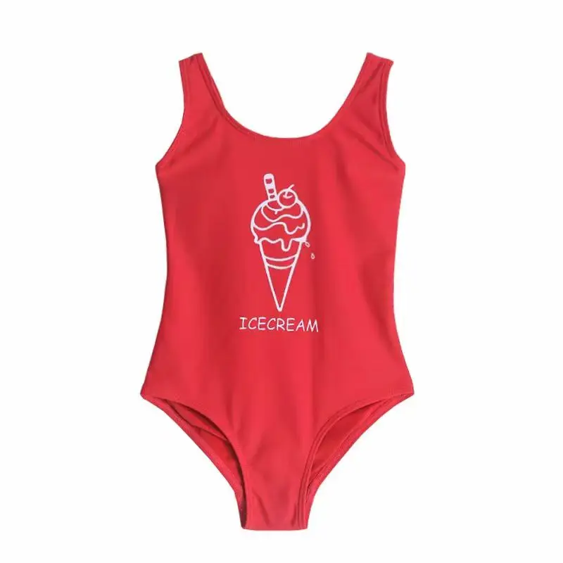 2024 Kids Latest Beach All-in-One Ice Cream Letter Print Girls Swimsuit Sunshine Baby Convenient Comfortable Swimsuit