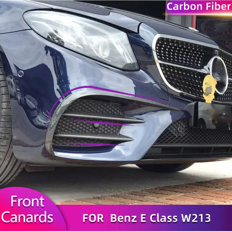 Carbon Fiber Front Bumper Canards for Mercedes-Benz E Class W213 E300 E400 E450 2D 4D 2017-2019 Car Air Vent Trims Body Kits